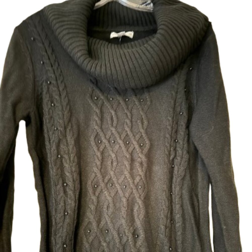 New York & Company Black Cowlneck Sweater  - Pearl Embellishments - Medium